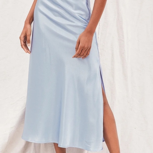 New Lulu's Forever a Flirt Light Blue Satin Two-Piece Midi Dress - Picture 4 of 10